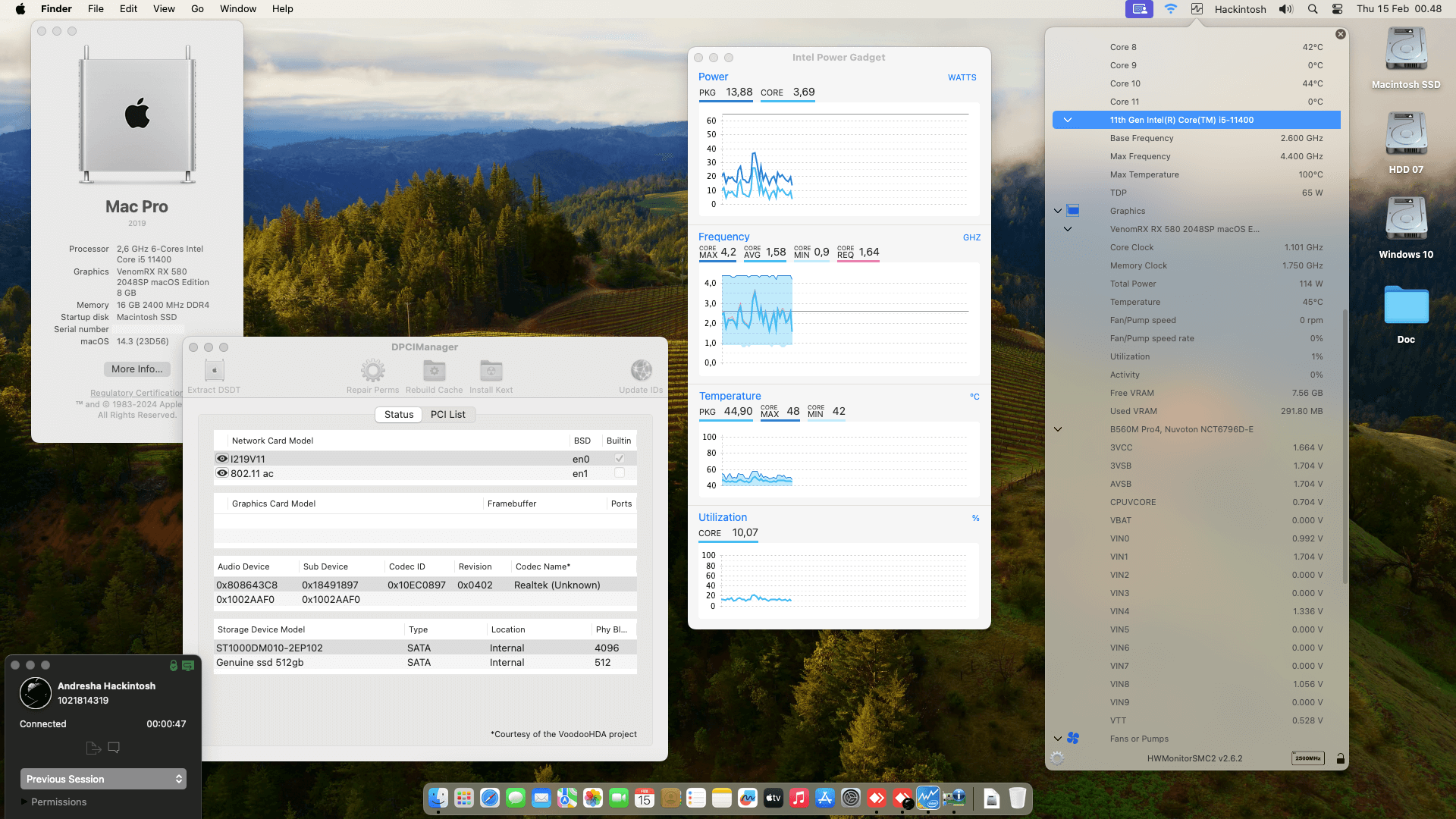 Success Hackintosh macOS Sonoma 14.3 Build 23D56 in Asrock B560M Pro 4 + Intel Core i5 11400 + VenomRX RX 580 2048SP